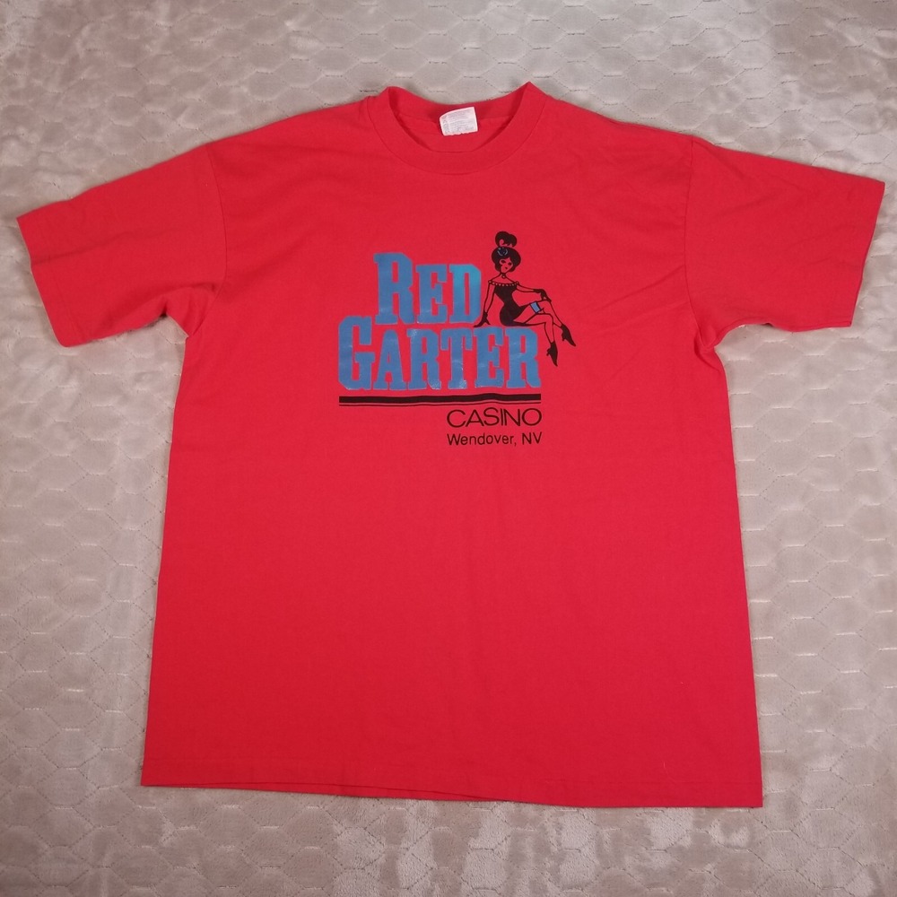 VTG Red Garter Casino Wendover Nevada Shirt Sz Large Single Stitch Hanes
